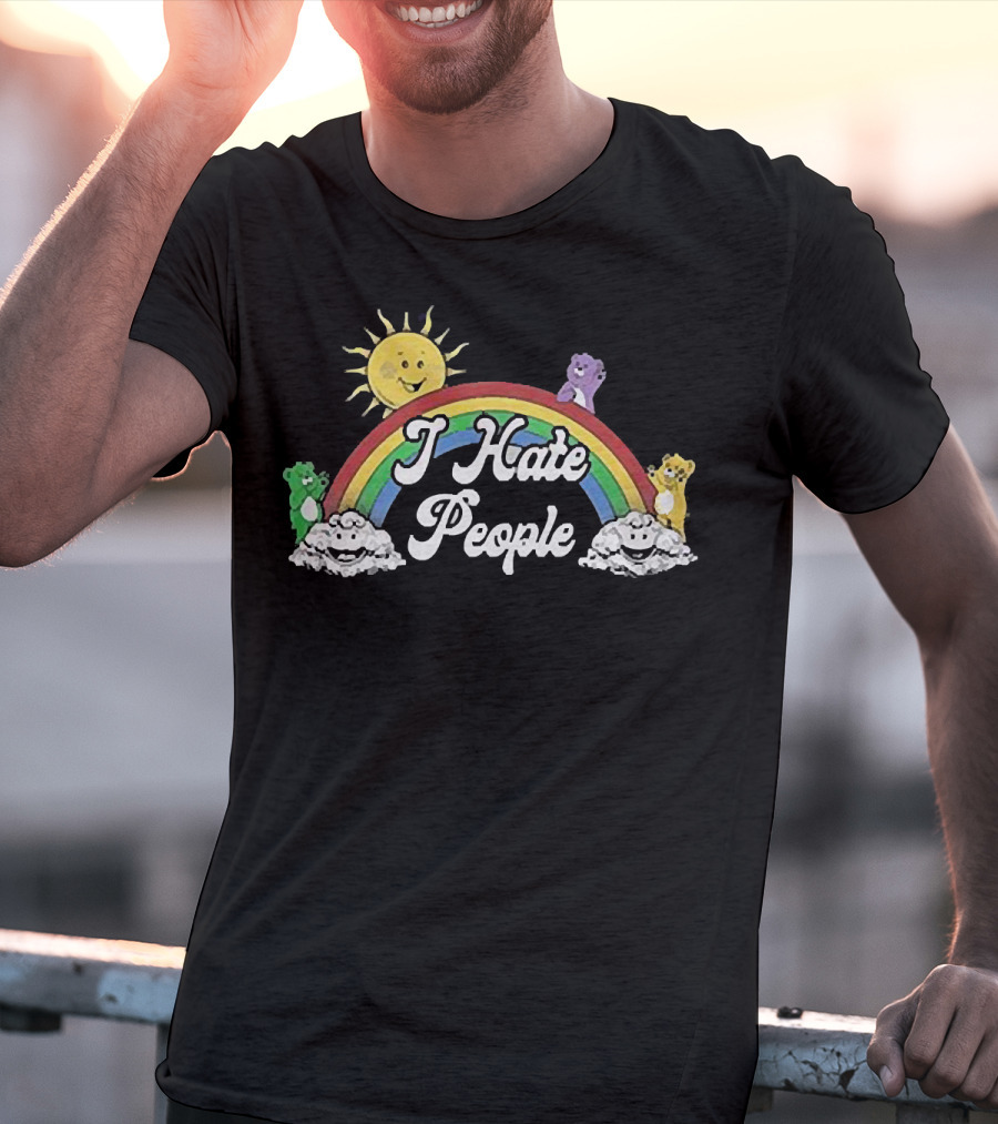 Rainbow Bear I Hate People Cute Sun Clouds T-Shirt