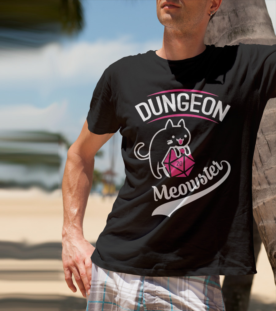 Dungeon Meowster Cat Holding D20 Dice T-Shirt