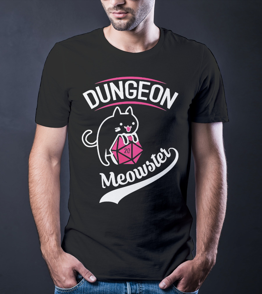 Dungeon Meowster Cat Holding D20 Dice T-Shirt