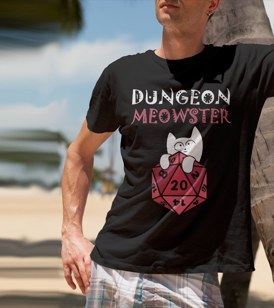 Dungeon Meowster Cat With D20 Dice For RPG Enthusiasts T-Shirt
