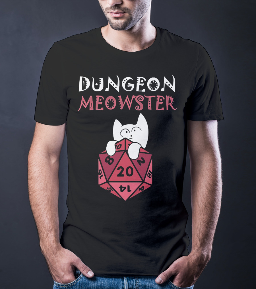Dungeon Meowster Cat With D20 Dice For RPG Enthusiasts T-Shirt