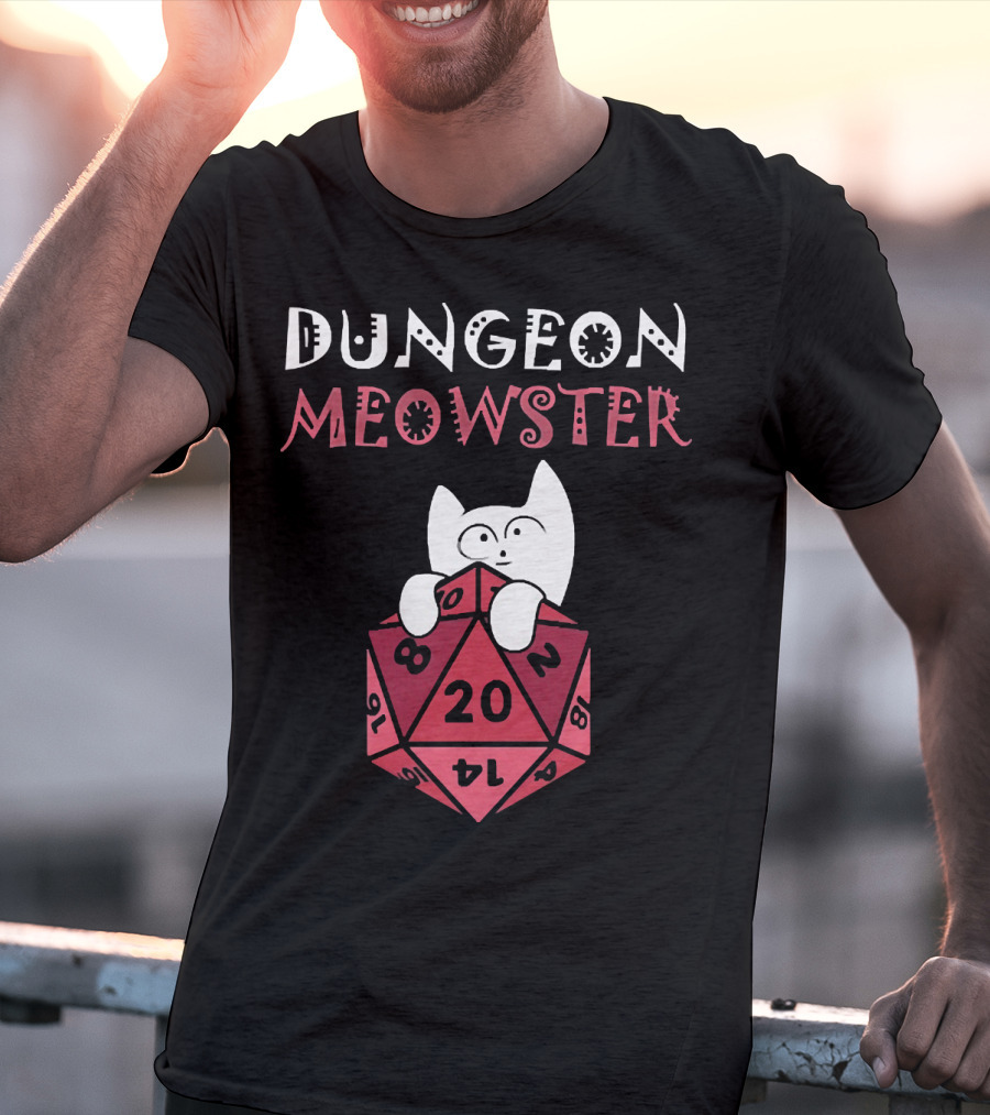 Dungeon Meowster Cat With D20 Dice For RPG Enthusiasts T-Shirt
