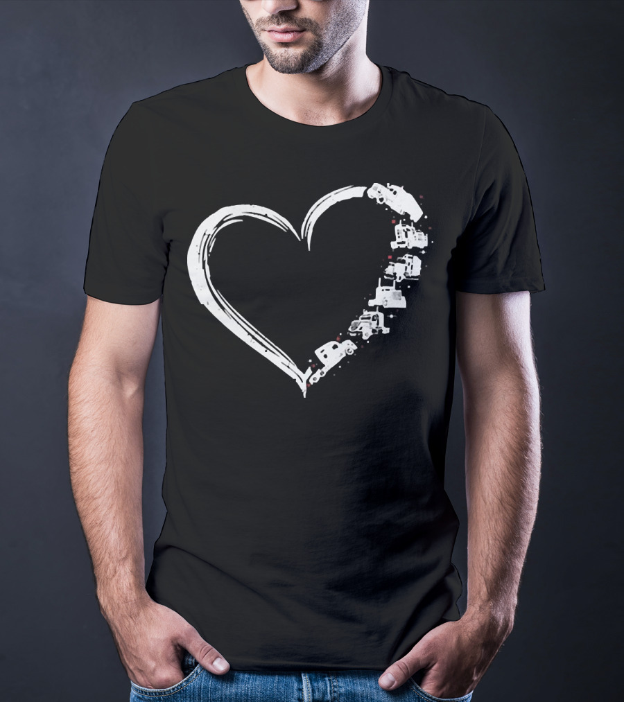 I Love My Trucker Heart Shaped Truck T-Shirt