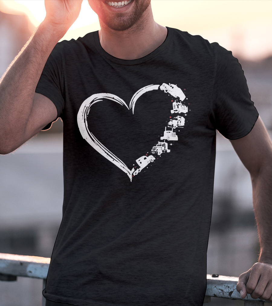 I Love My Trucker Heart Shaped Truck T-Shirt