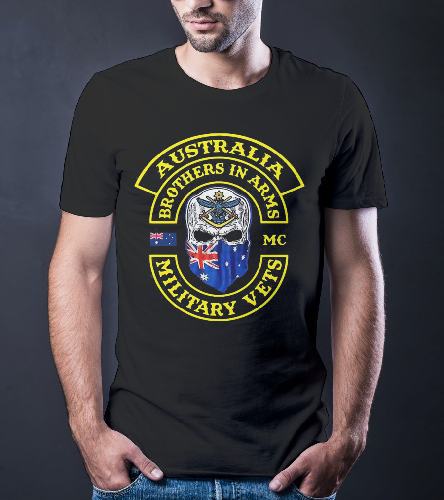 Australia Brothers In Arms Military Vets MC Australian Flag Skull T-Shirt