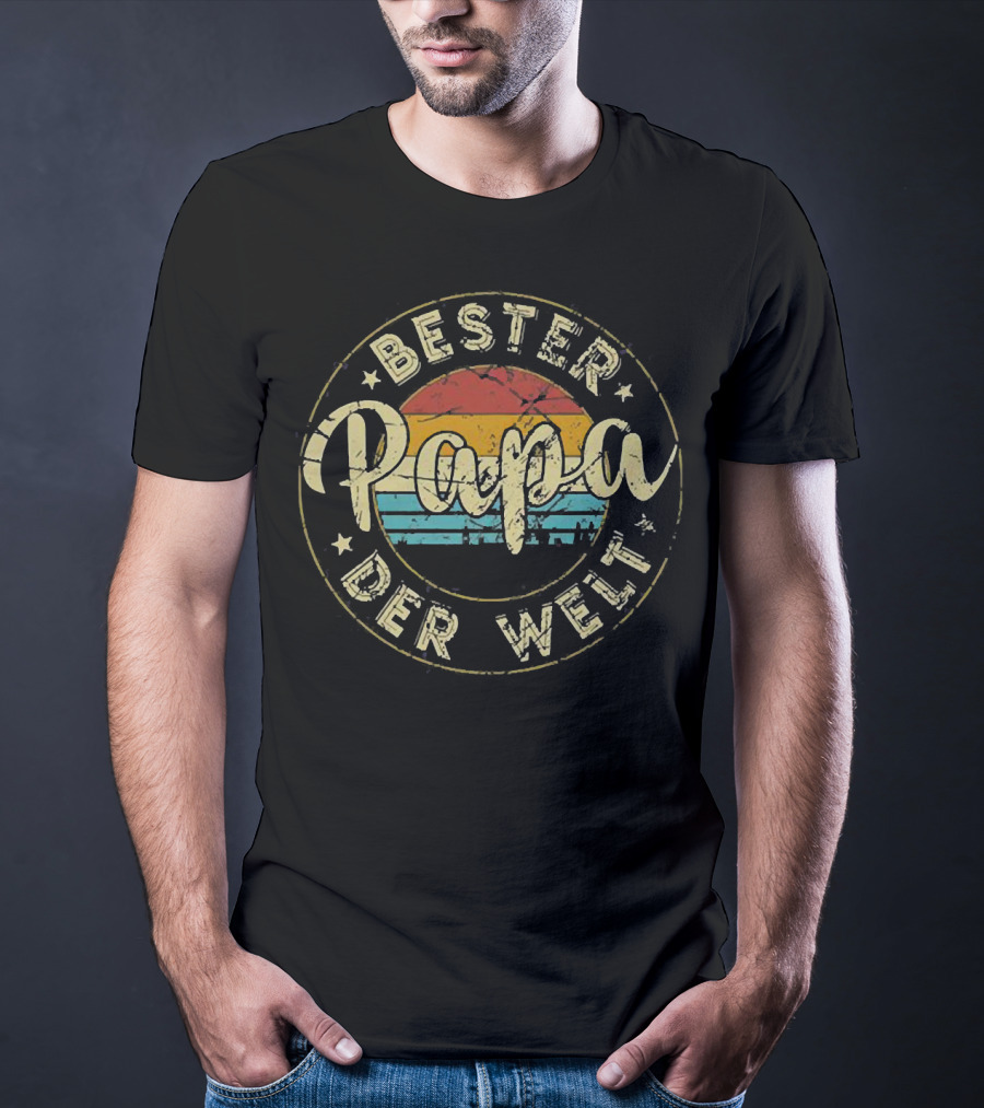 Bester Papa Der Welt Vintage Sunset Circle Emblem T-Shirt
