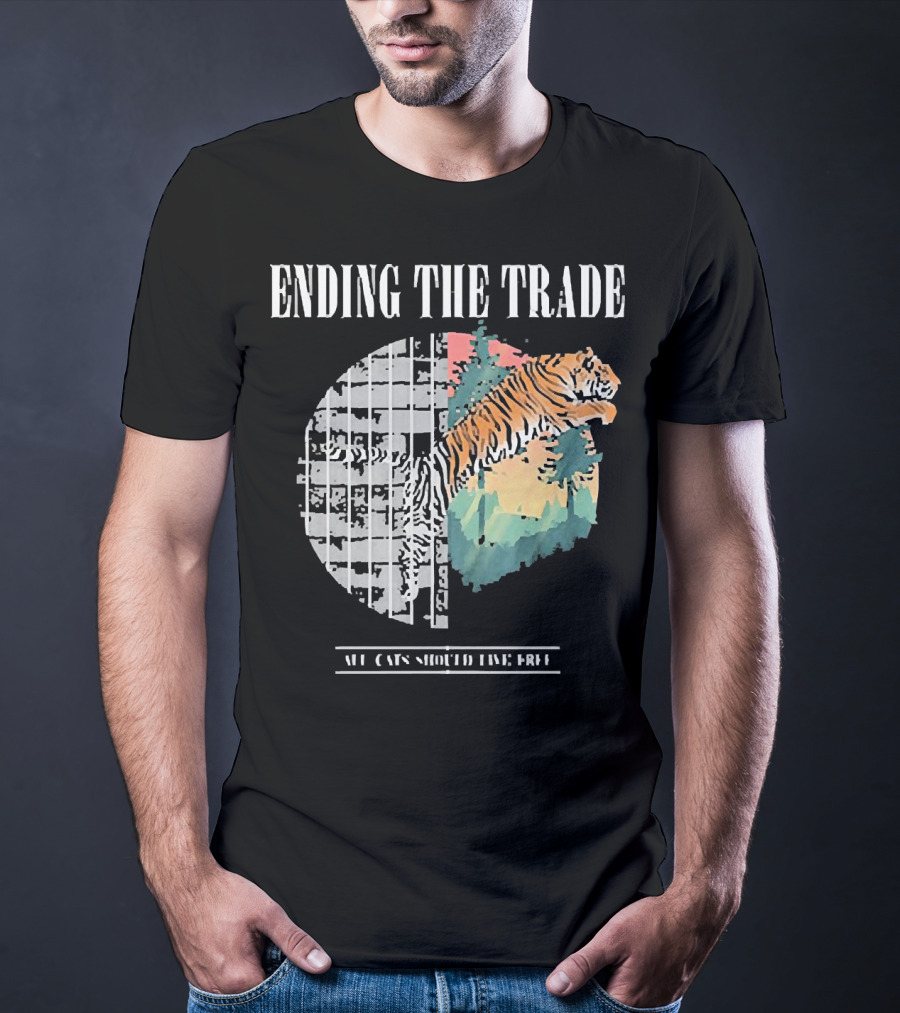 Ending The Trade All Cats Should Live Free Tiger Leaping From Bars T-Shirt