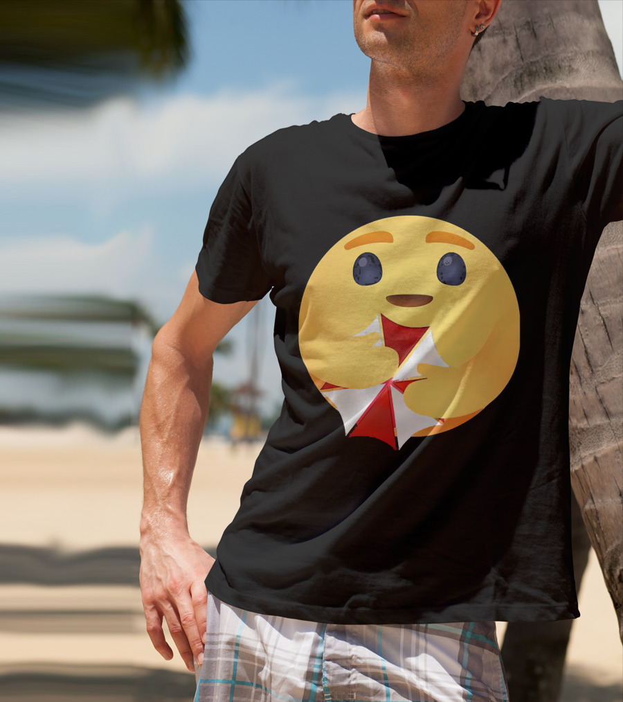 Facebook Care Emoji Embrace With Red Parasol T-Shirt