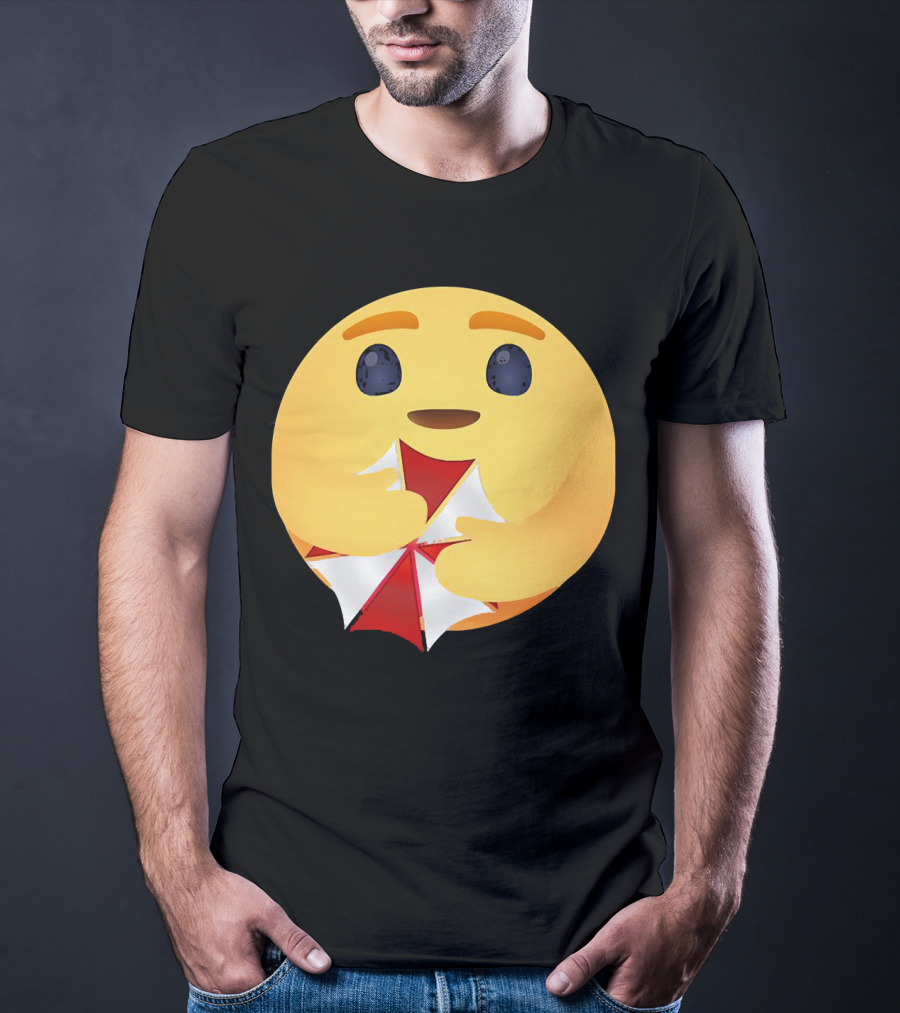 Facebook Care Emoji Embrace With Red Parasol T-Shirt
