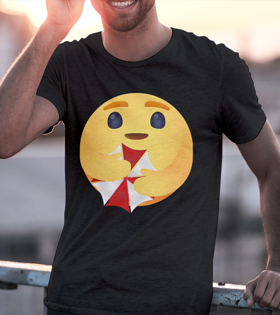 Facebook Care Emoji Embrace With Red Parasol T-Shirt