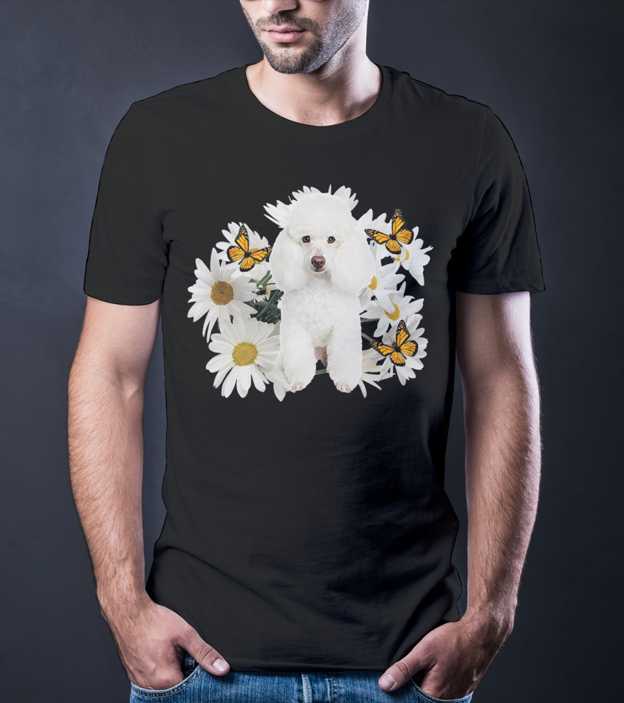 French Poodle Daisy With Butterflies And Flowers T-Shirt