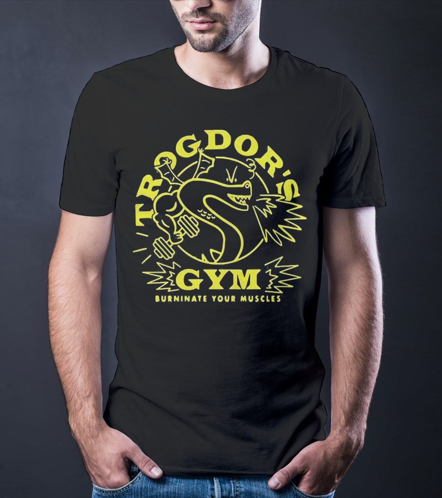 Trogdor's Gym Burninate Your Muscles Buff Dragon With Dumbbells T-Shirt