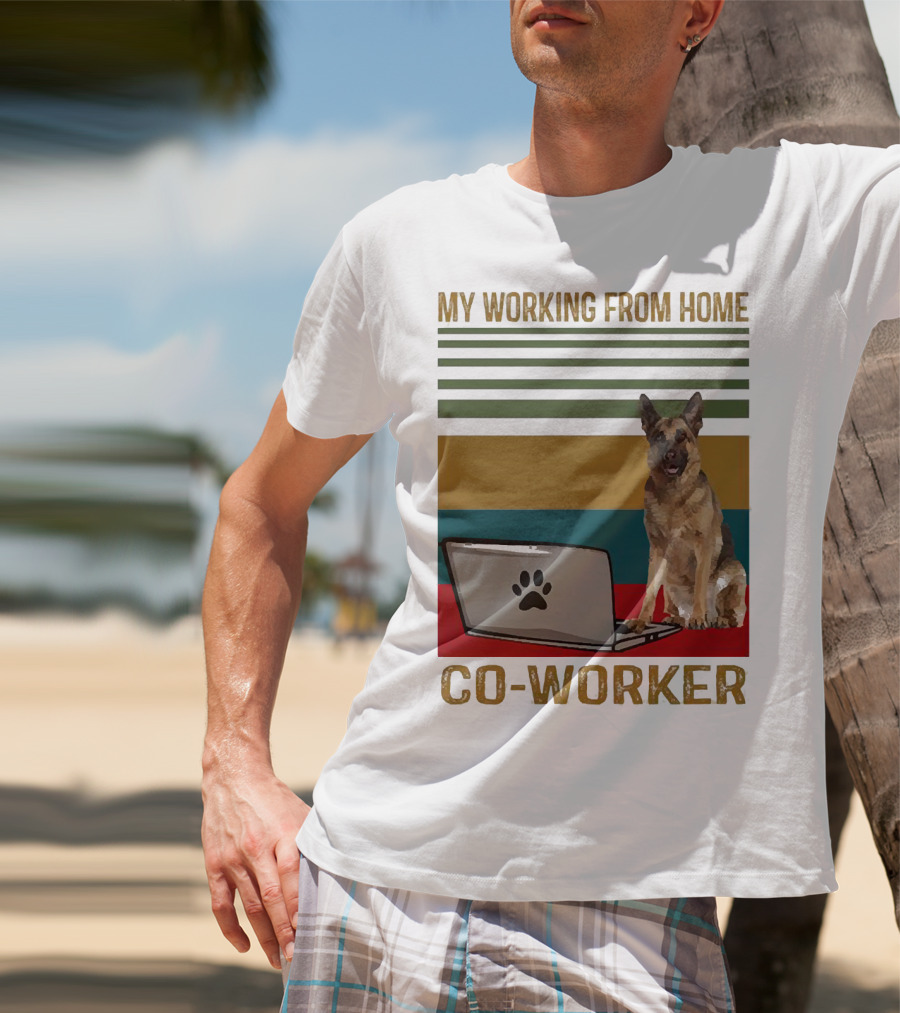My Working From Home Co-Worker With Paw Print Laptop And German Shepherd T-Shirt
