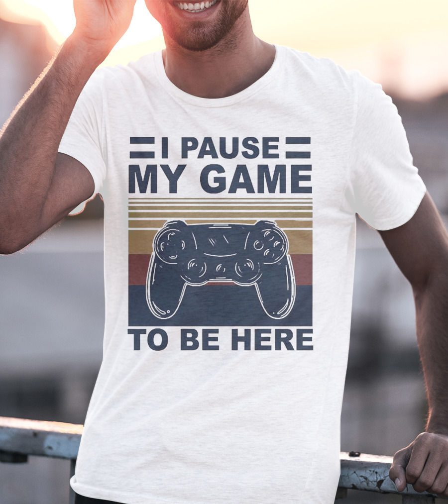 I Pause My Game To Be Here Game Controller Retro Stripe T-Shirt