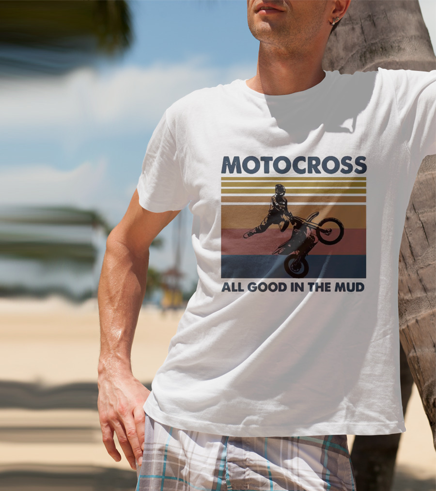 Motocross All Good In The Mud Retro Rider Stripes T-Shirt
