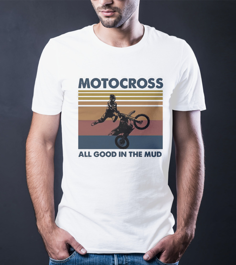 Motocross All Good In The Mud Retro Rider Stripes T-Shirt