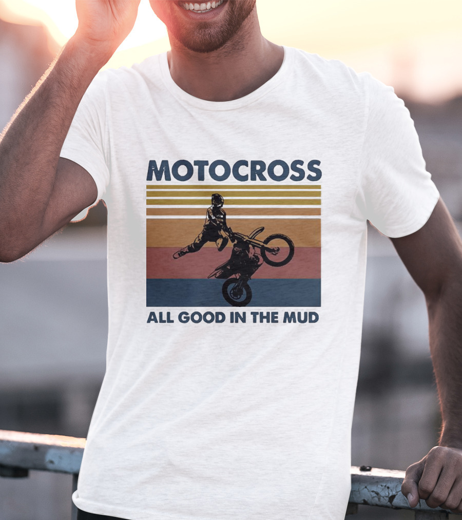 Motocross All Good In The Mud Retro Rider Stripes T-Shirt