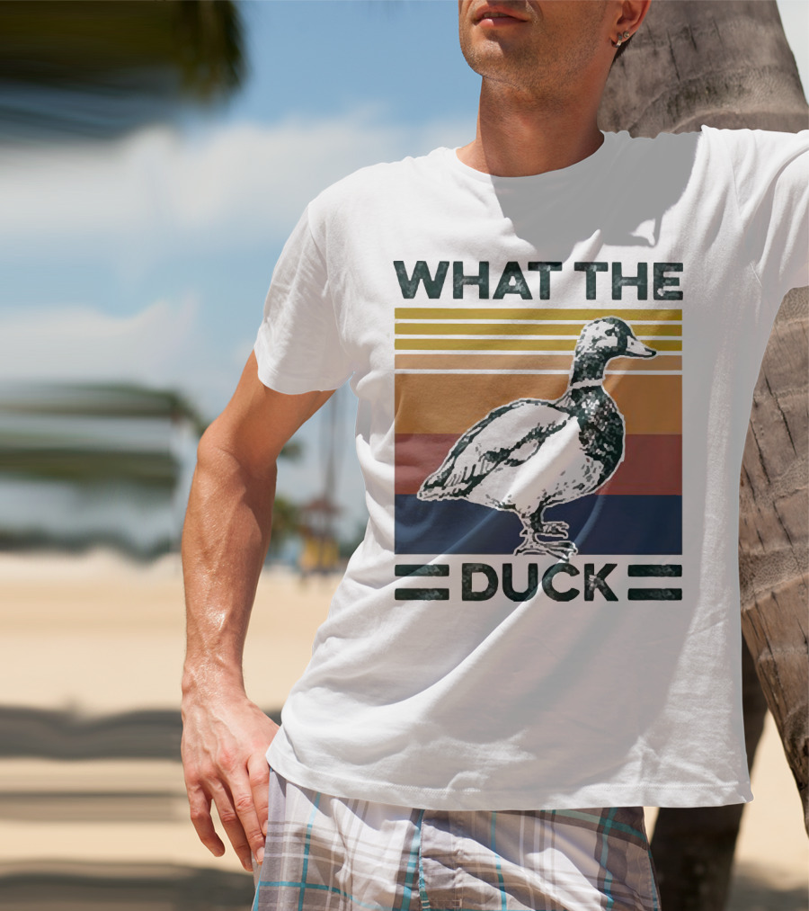 What The Duck Vintage Style Retro Stripes Duck Image T-Shirt