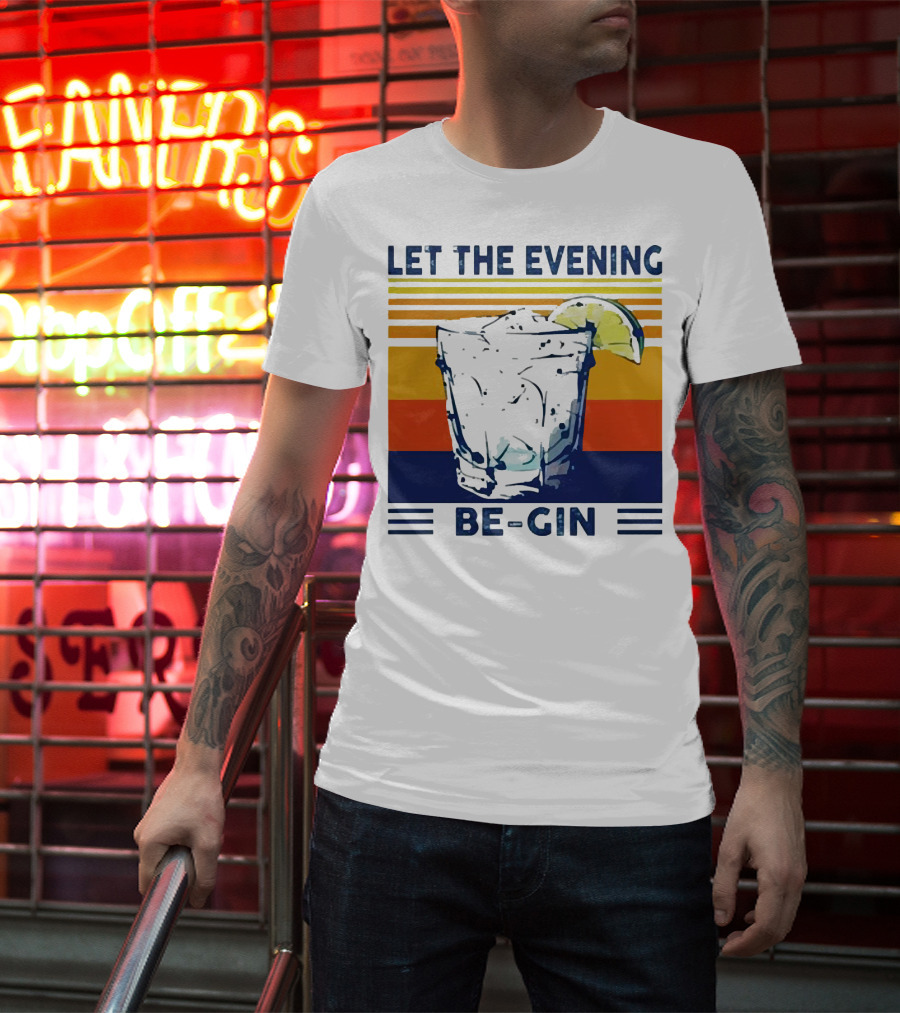 Let The Evening Be-Gin Retro Cocktail Glass And Lime T-Shirt