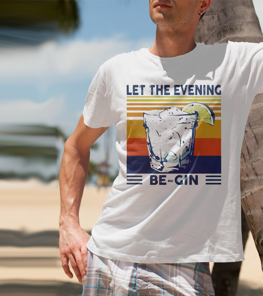Let The Evening Be-Gin Retro Cocktail Glass And Lime T-Shirt