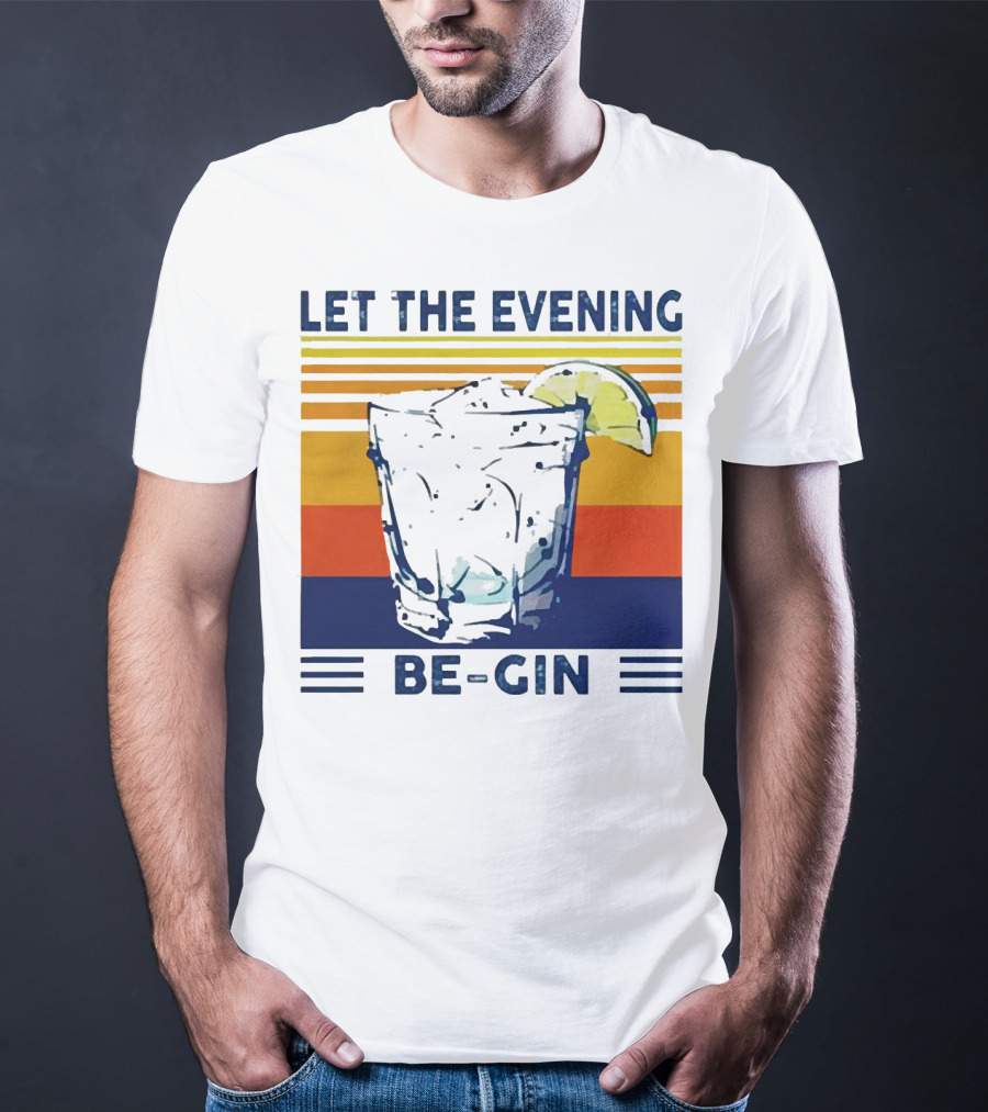 Let The Evening Be-Gin Retro Cocktail Glass And Lime T-Shirt