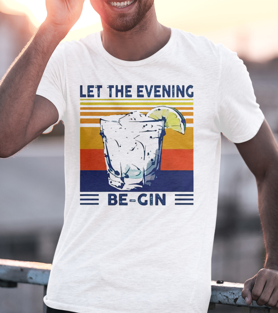 Let The Evening Be-Gin Retro Cocktail Glass And Lime T-Shirt