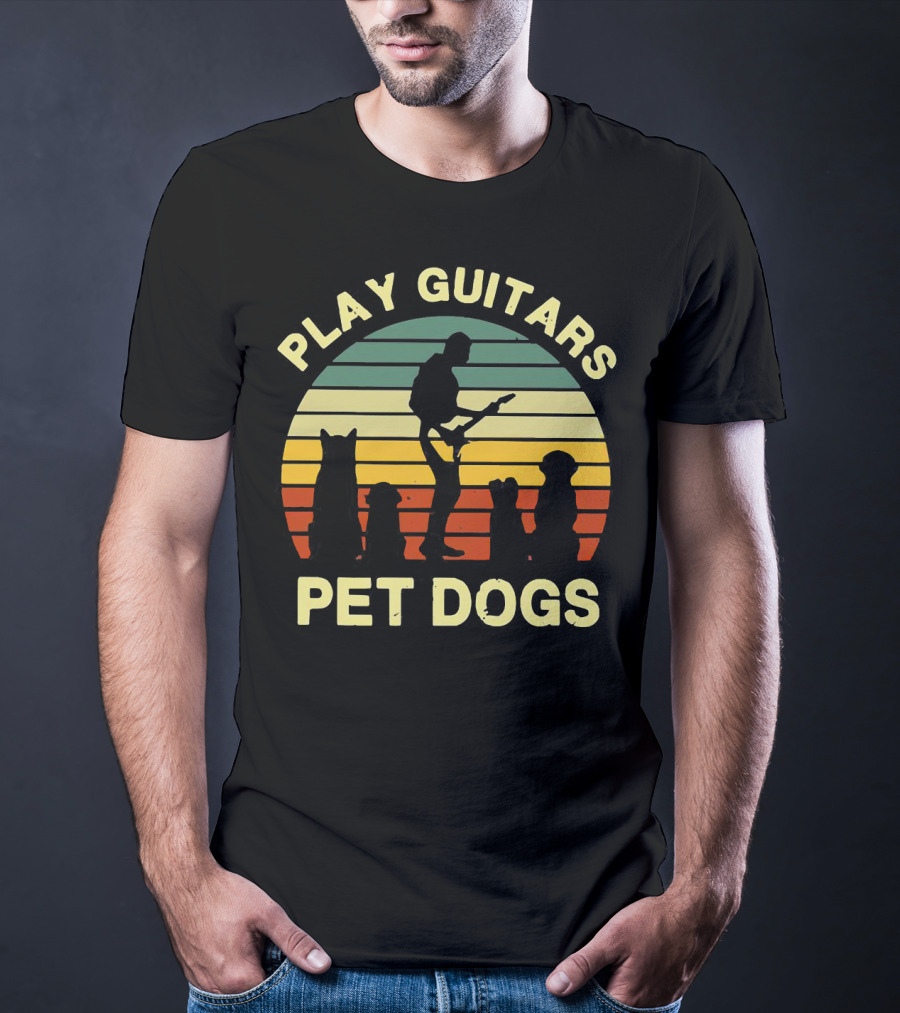 Play Guitars Pet Dogs Sunset Silhouette With Musician And Dogs T-Shirt