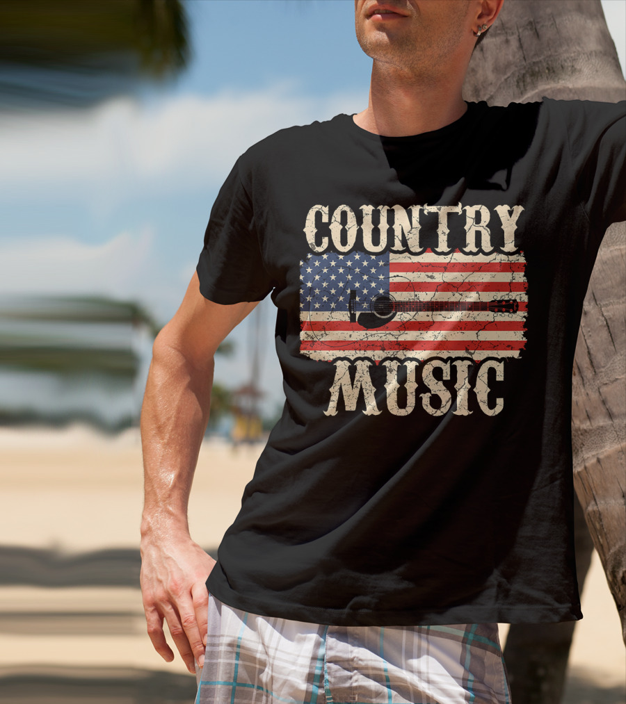 Country Music Vintage American Flag Guitar Retro 102 T-Shirt