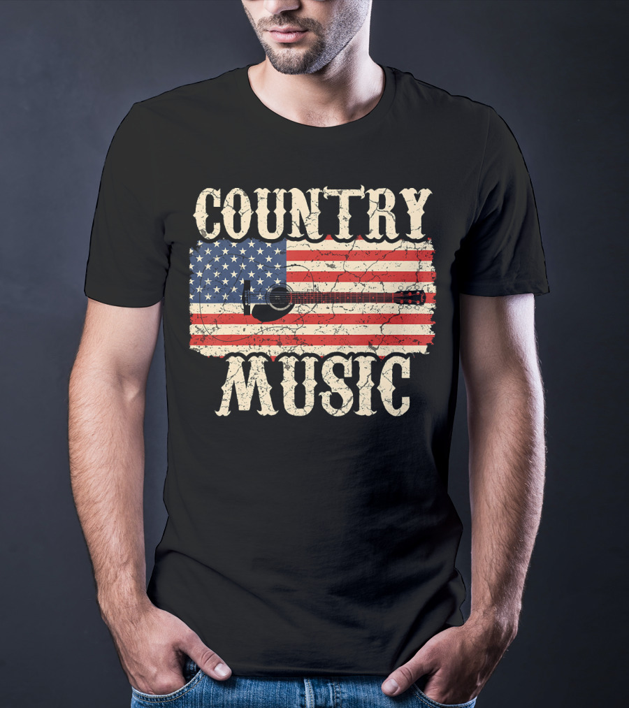 Country Music Vintage American Flag Guitar Retro 102 T-Shirt