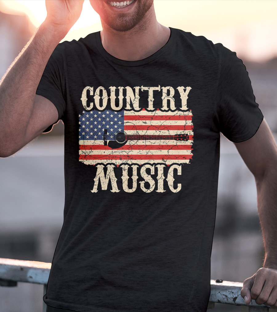 Country Music Vintage American Flag Guitar Retro 102 T-Shirt