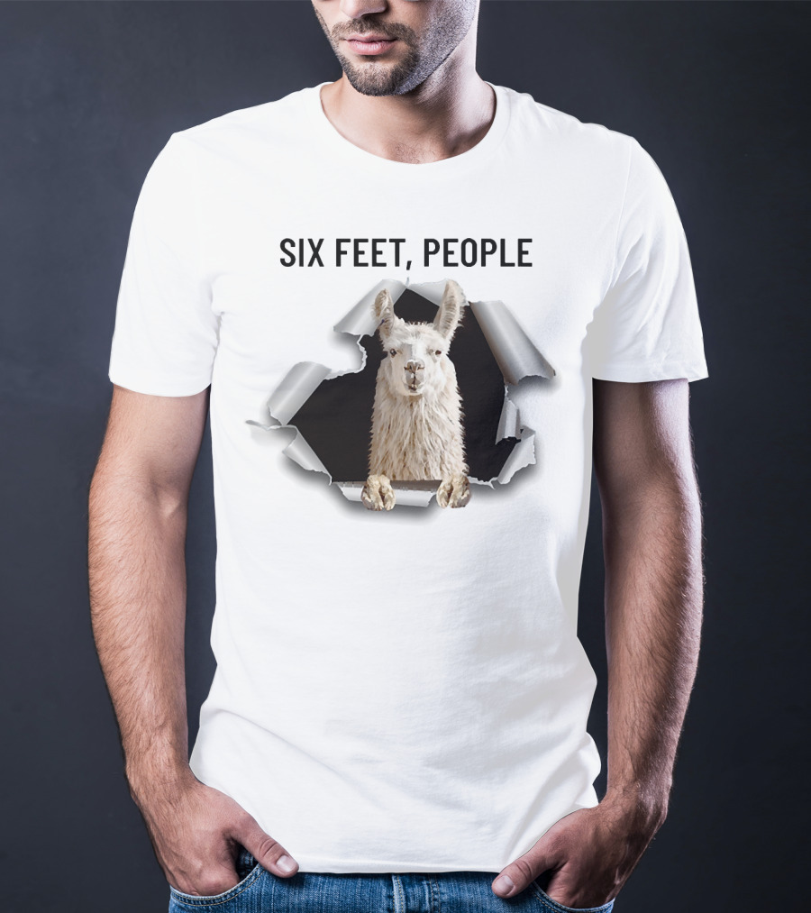 Six Feet People Llama Breaks Through Ripped Paper T-Shirt