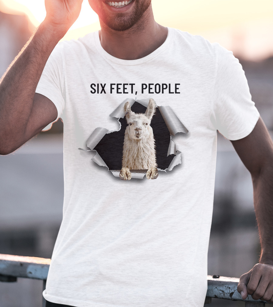Six Feet People Llama Breaks Through Ripped Paper T-Shirt
