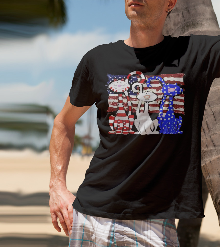 Cats With American Flag Stripes Stars Independence Day Veteran U.S T-Shirt