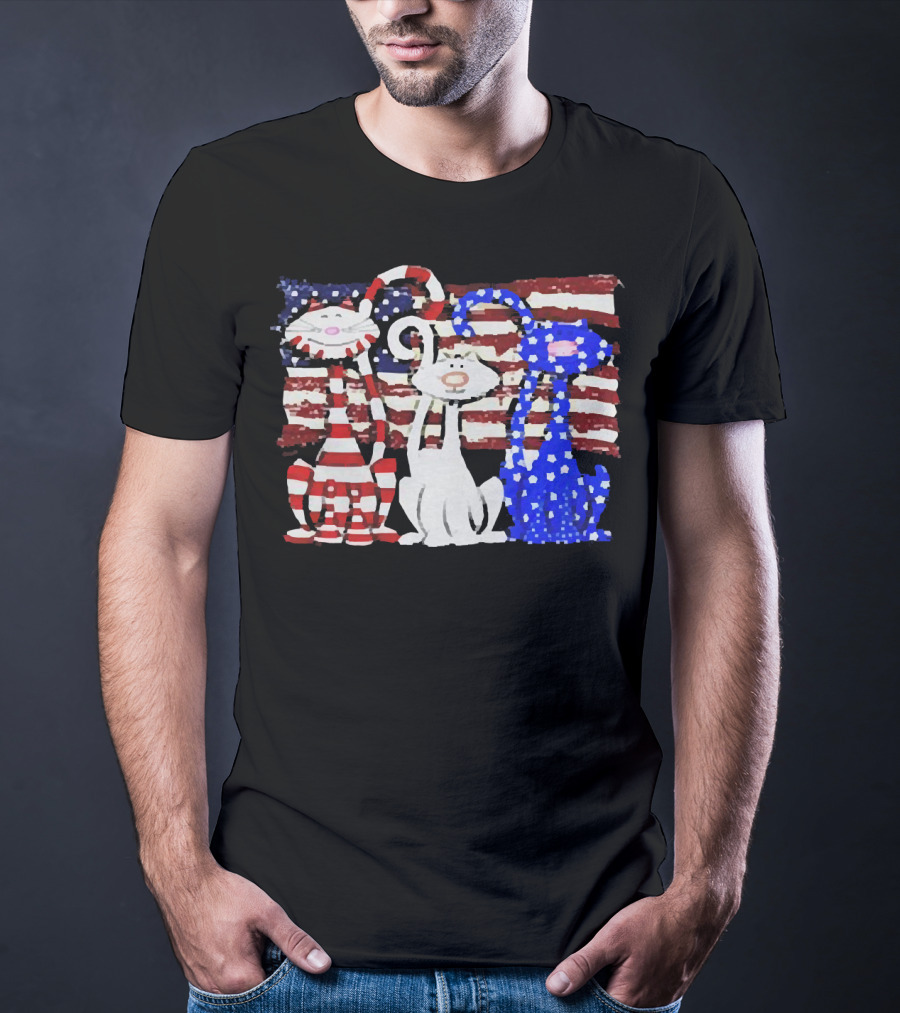 Cats With American Flag Stripes Stars Independence Day Veteran U.S T-Shirt