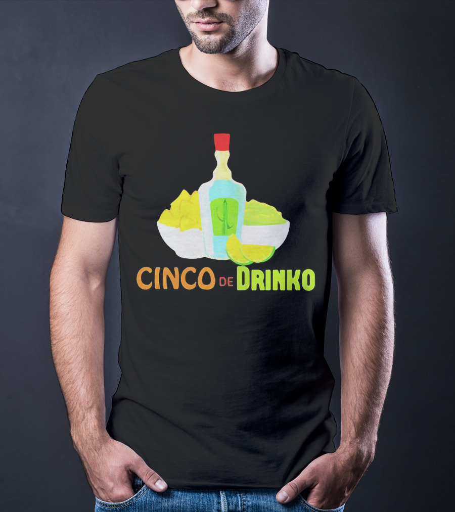 Cinco De Drinko Cinco De Mayo Wine Lemon Cocktail Bottle Lime Chips T-Shirt
