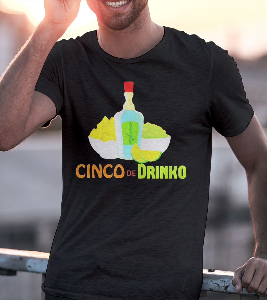 Cinco De Drinko Cinco De Mayo Wine Lemon Cocktail Bottle Lime Chips T-Shirt