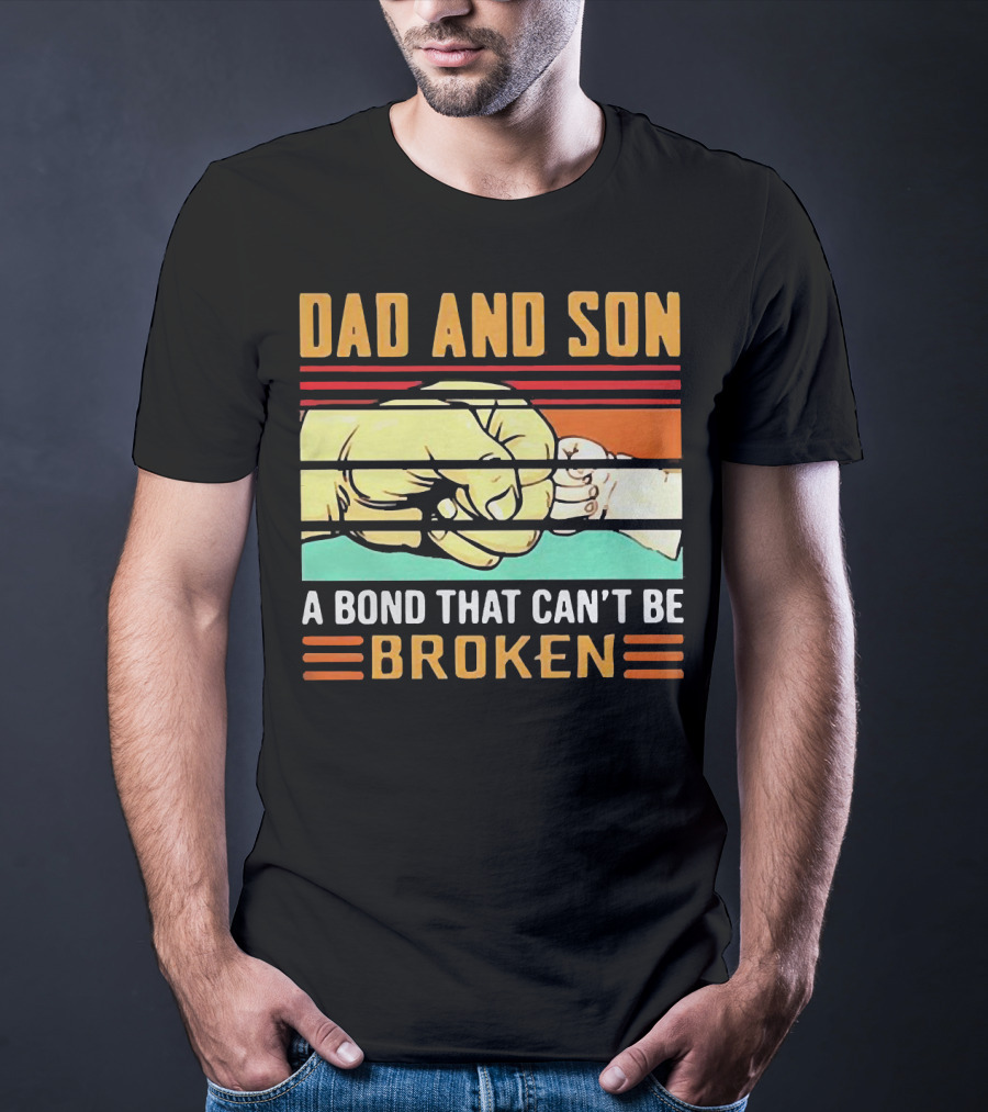 Dad And Son A Bond That Can't Be Broken Fist Bump Retro Stripes T-Shirt