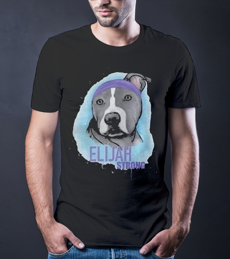 Elijah Strong Watercolor Dog Portrait In Purple Bandana T-Shirt