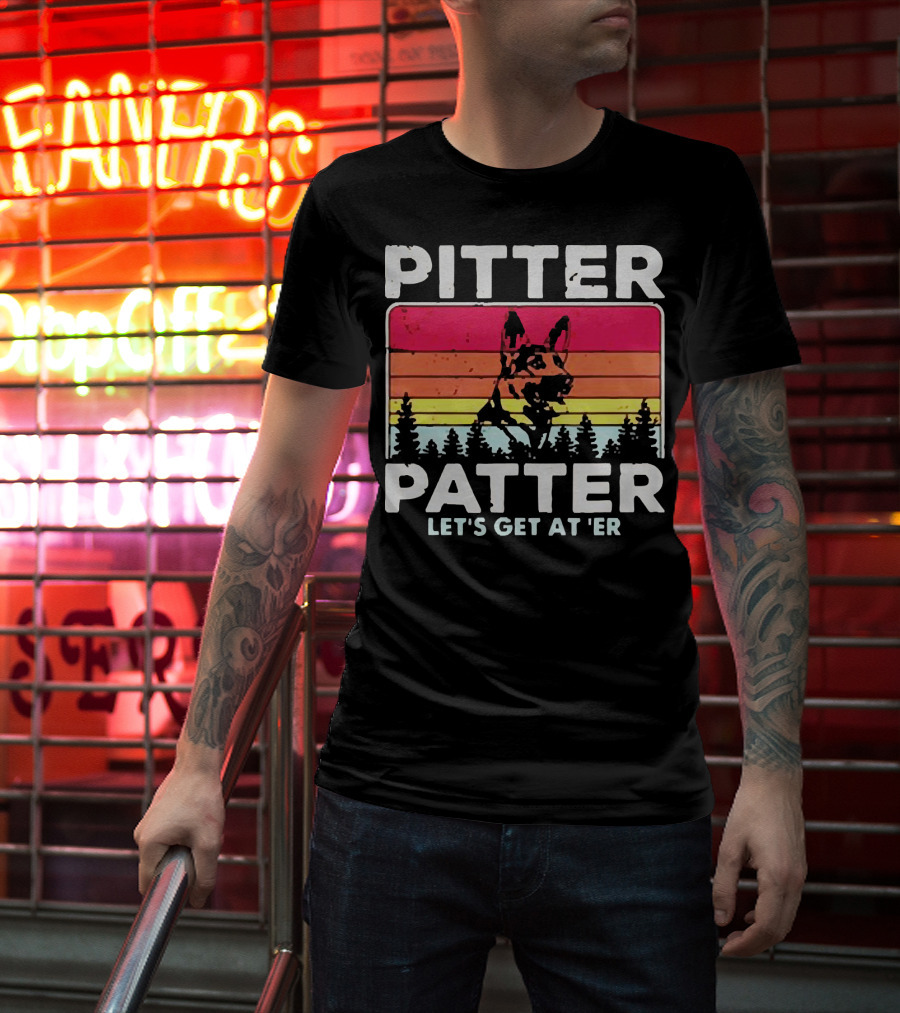 Pitter Patter German Shepherd Let's Get At 'Er Vintage Sunset Forest T-Shirt