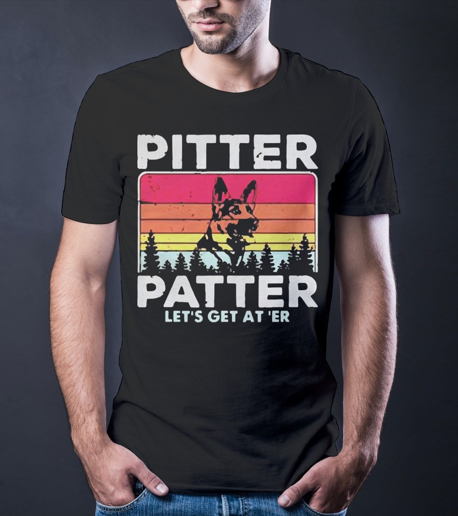 Pitter Patter German Shepherd Let's Get At 'Er Vintage Sunset Forest T-Shirt