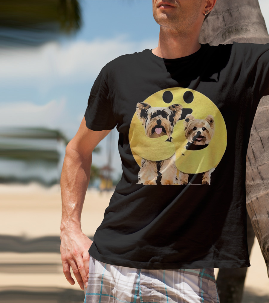 Iconic Hugging Emoji With Yorkie Dogs T-Shirt