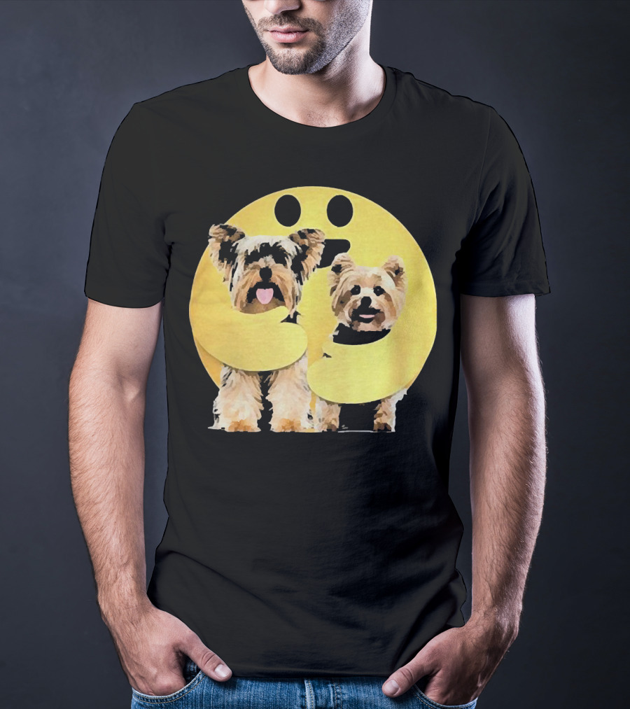 Iconic Hugging Emoji With Yorkie Dogs T-Shirt