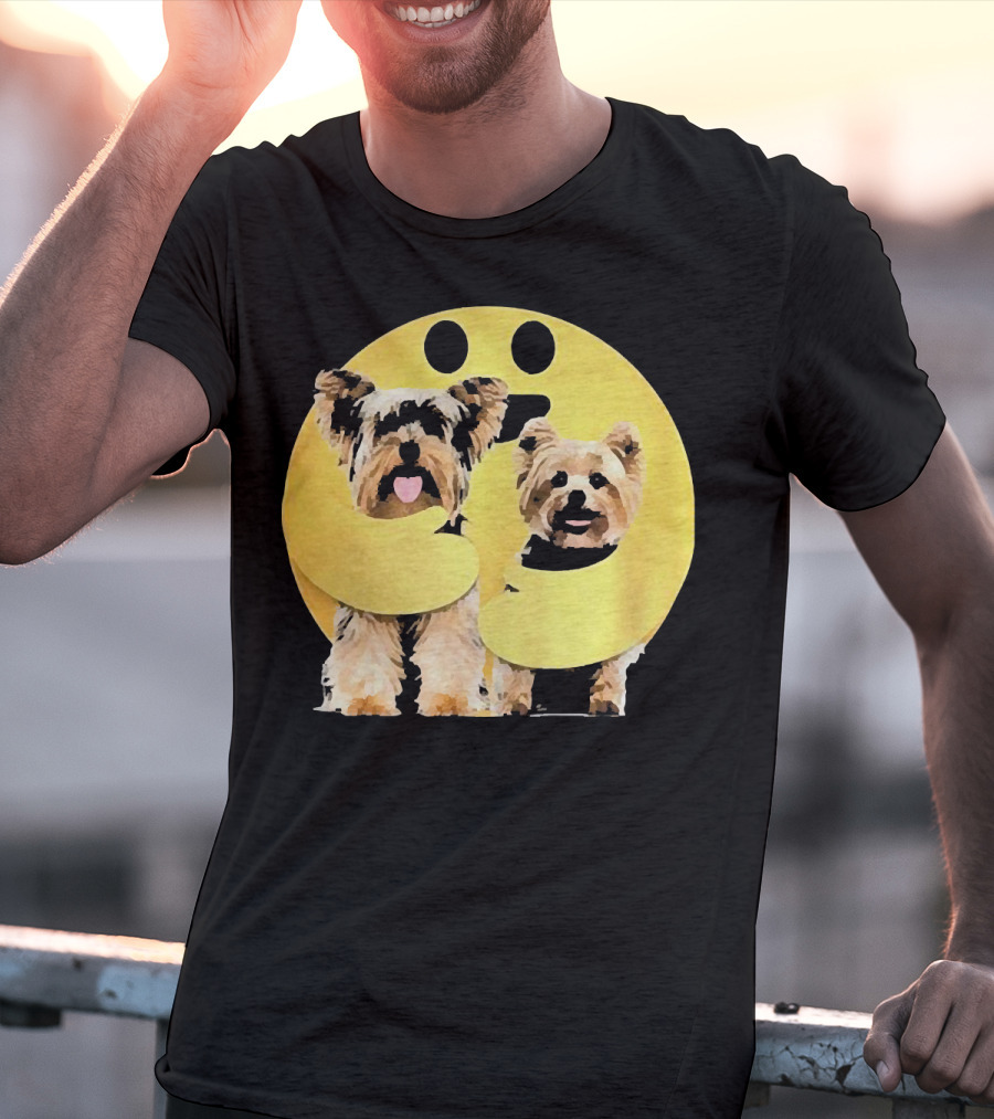 Iconic Hugging Emoji With Yorkie Dogs T-Shirt