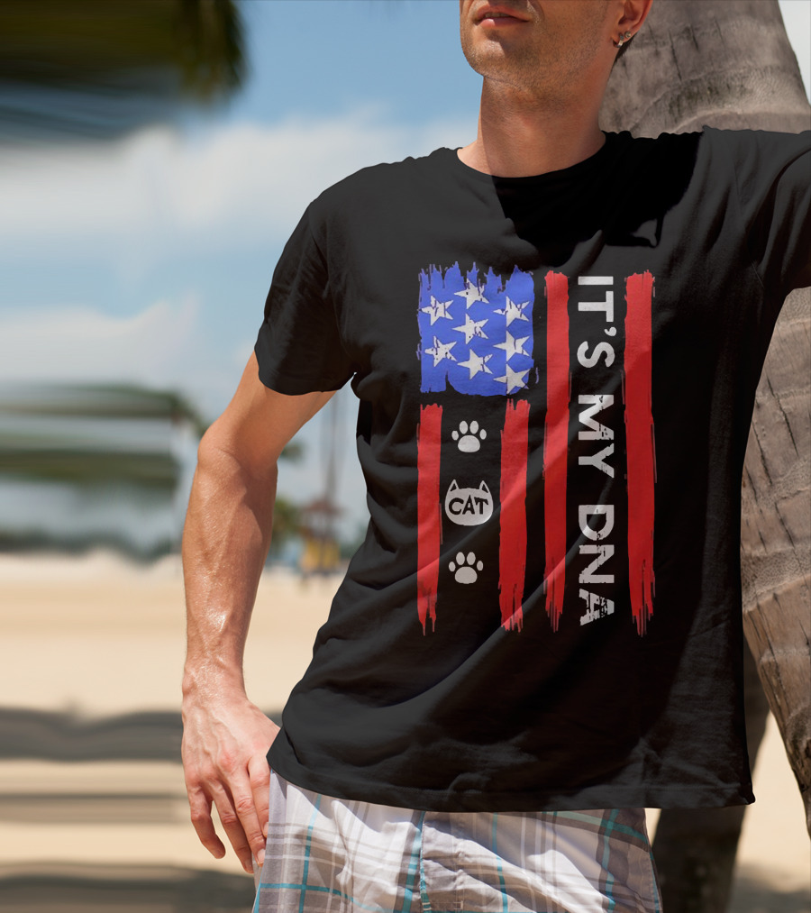 Independence Day It's My DNA Cat Paw American Flag T-Shirt