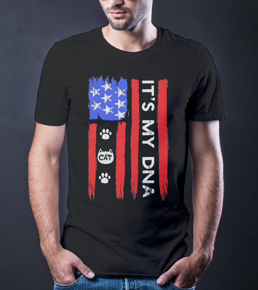 Independence Day It's My DNA Cat Paw American Flag T-Shirt