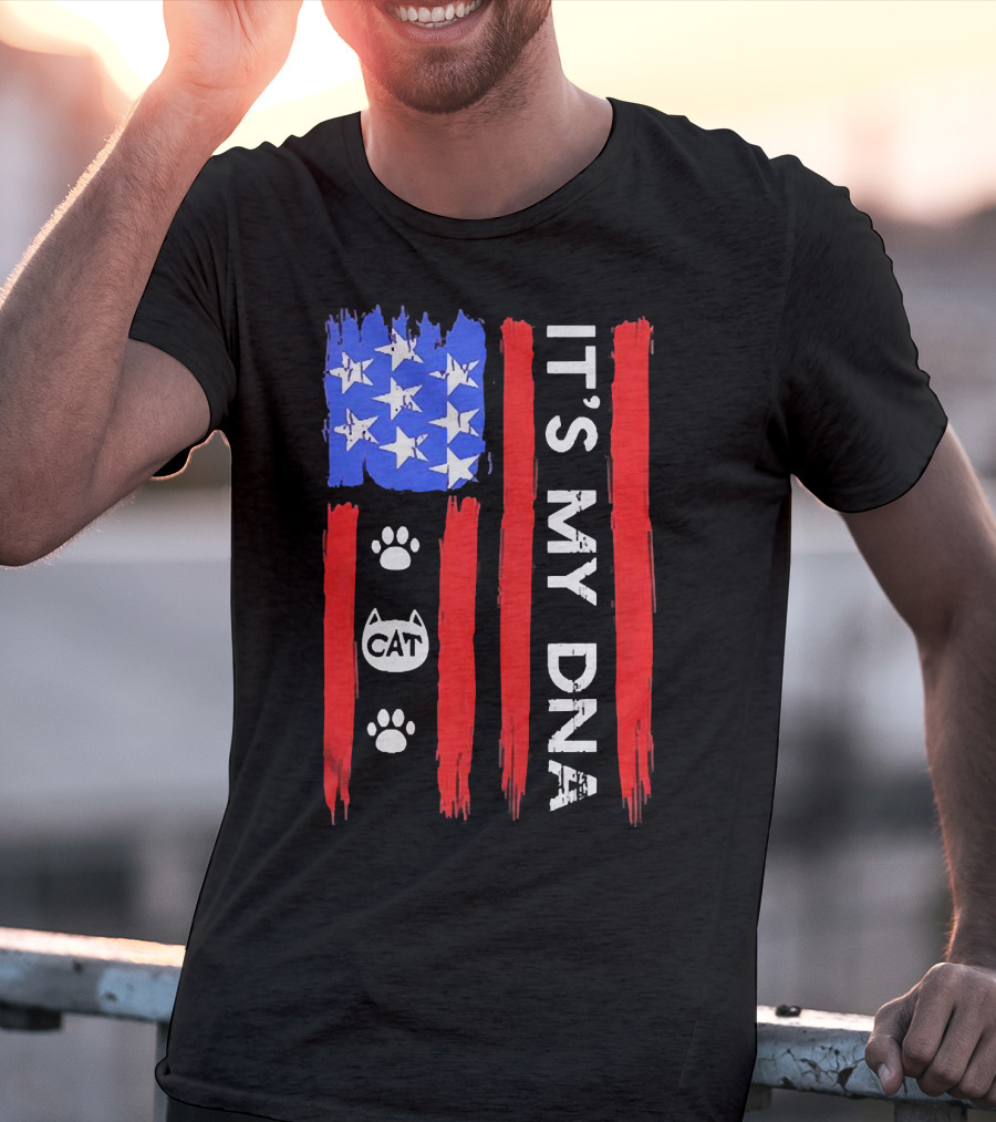 Independence Day It's My DNA Cat Paw American Flag T-Shirt