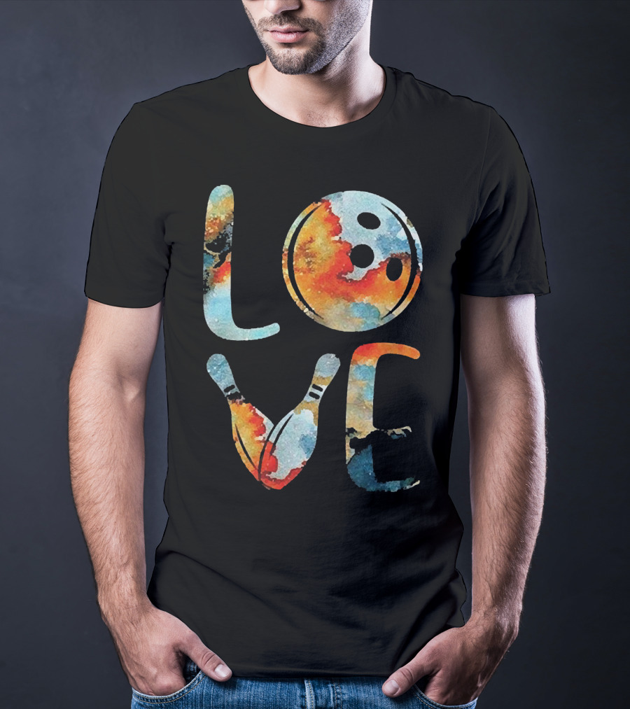 LOVE Bowling Pins And Ball Colorful Print T-Shirt