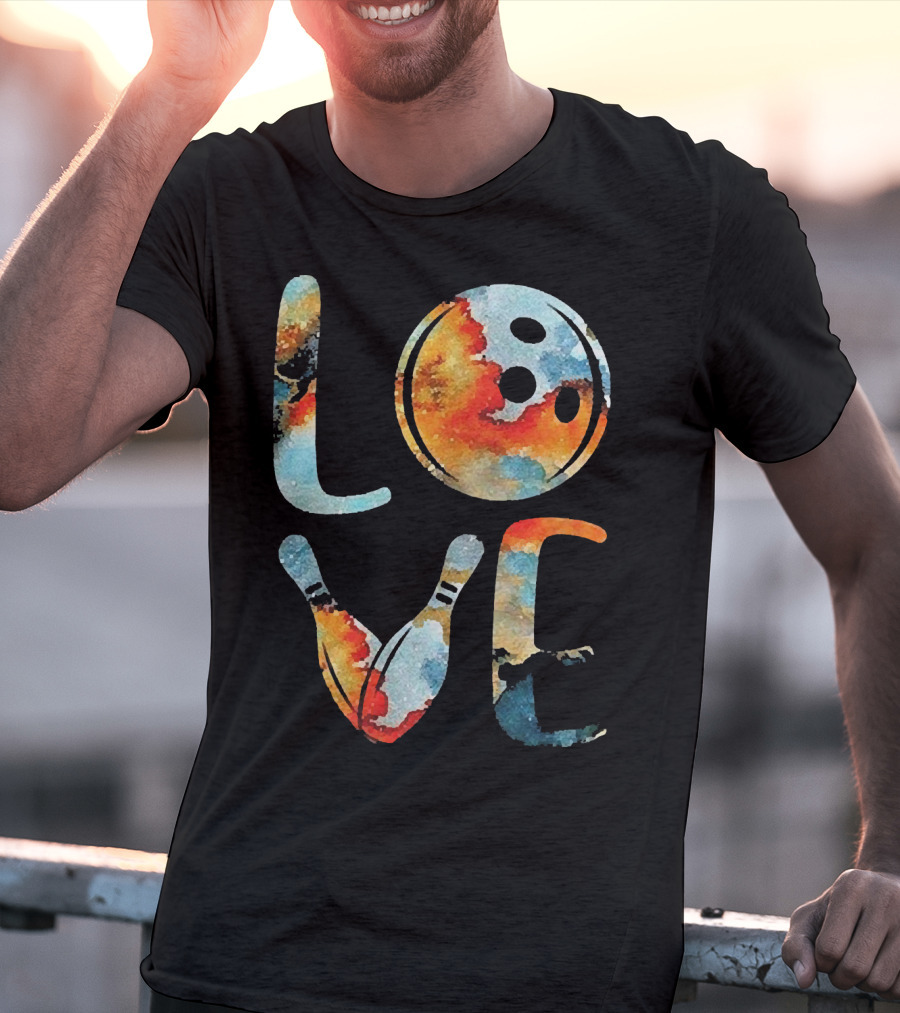 LOVE Bowling Pins And Ball Colorful Print T-Shirt