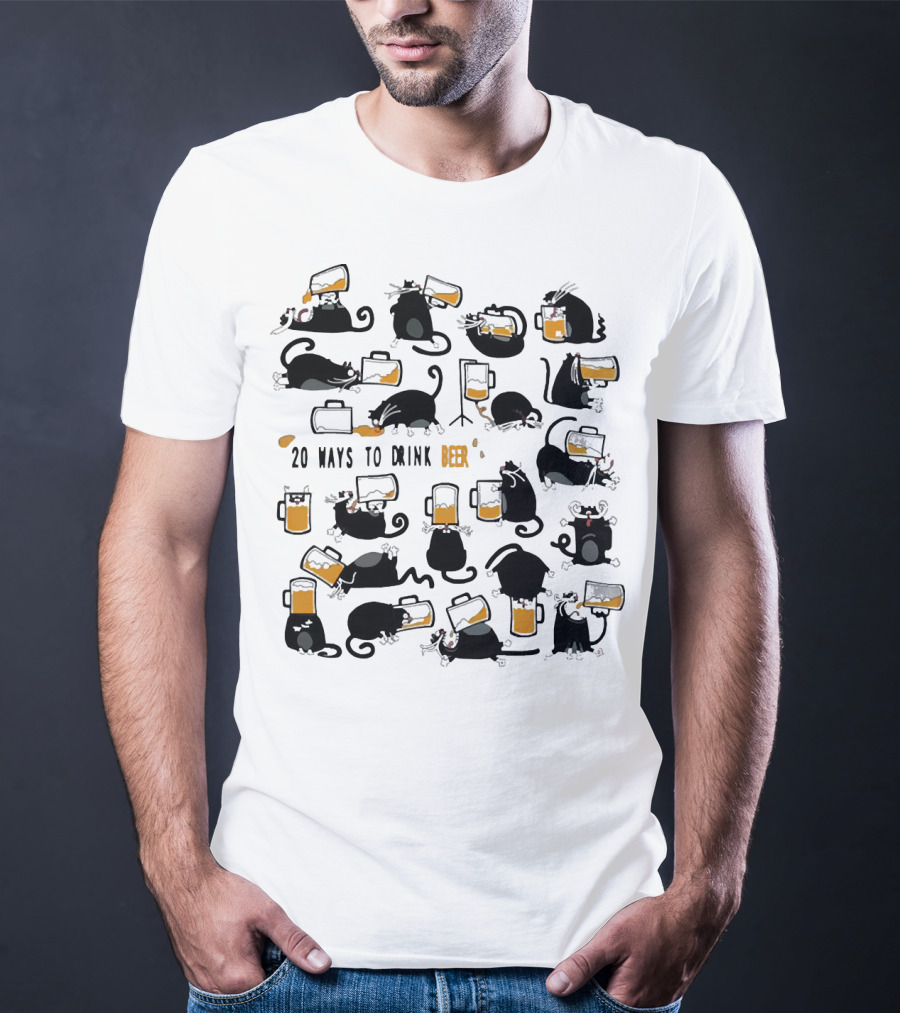 Black Cats Drinking Beer In 20 Different Ways T-Shirt