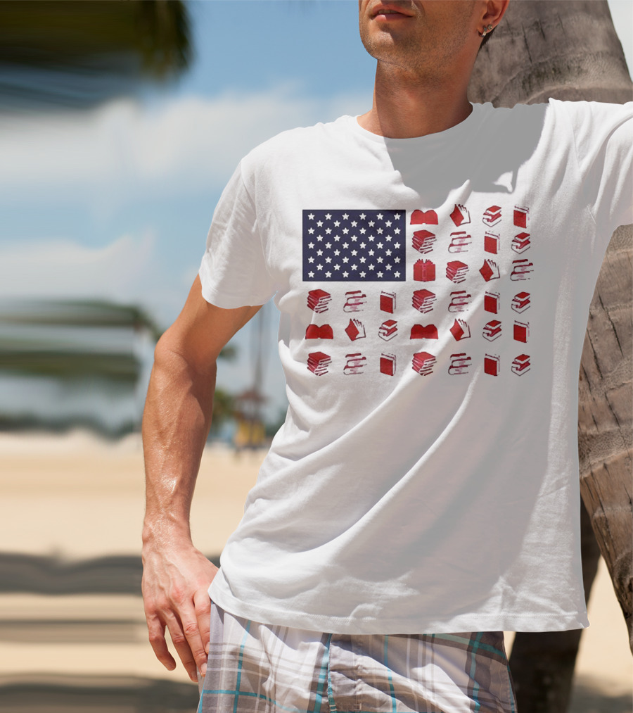 American Flag Made Of Books Veteran Independence Day T-Shirt